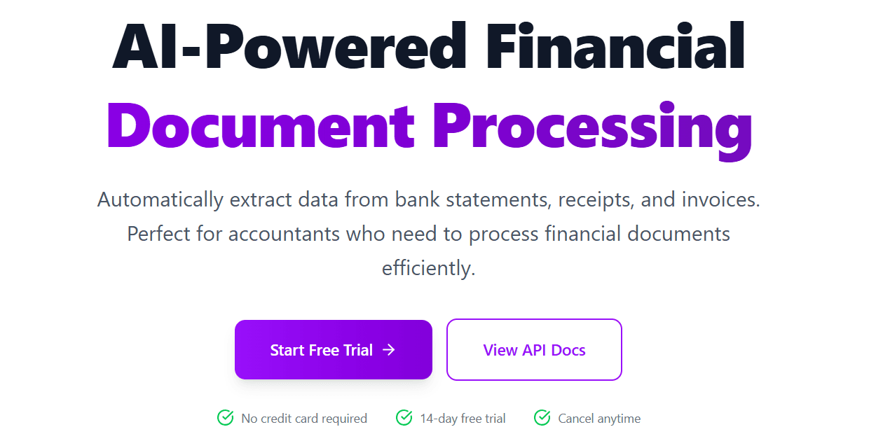 The DexAI web app: AI-powered financial document processing for bank statements, receipts and invoices.